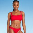 Juniors' Ribbed Knotted Strap Bralette Bikini Top - Xhilaration Cherry Red D/dd Cup