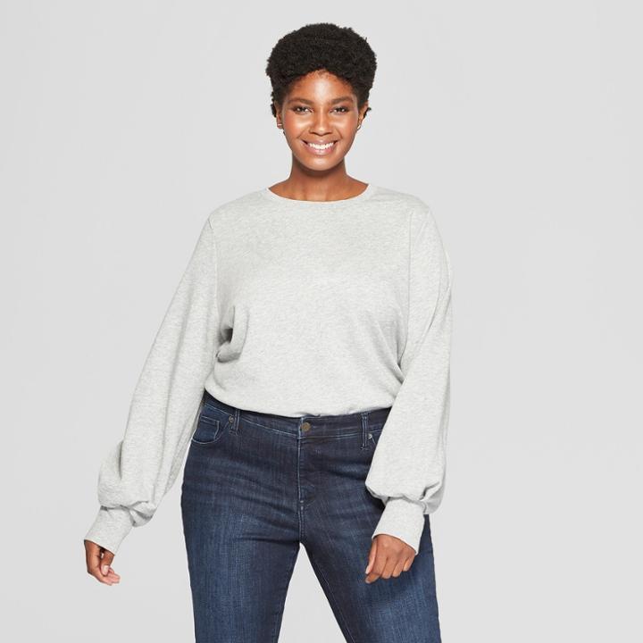 Women's Plus Size Balloon Long Sleeve Pullover - Ava & Viv Heather Gray