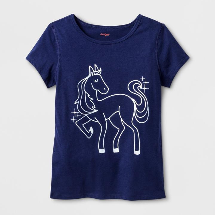 Girls' Adaptive Short Sleeve Horse Graphic T-shirt - Cat & Jack Navy