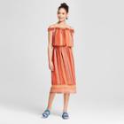 Women's Striped Off The Shoulder Midi Dress - Mossimo Rust Orange Xxl, Orange/red