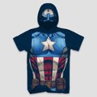 Men's Marvel Captain America Short Sleeve Hooded T-shirt - Navy