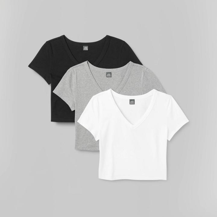 Women's Short Sleeve V-neck 3pk Bundle T-shirt - Wild Fable White Xxs