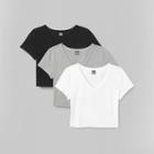 Women's Short Sleeve V-neck 3pk Bundle T-shirt - Wild Fable White Xxs