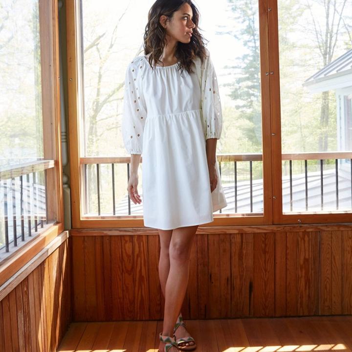 Women's 3/4 Sleeve Eyelet Babydoll Dress - A New Day Cream