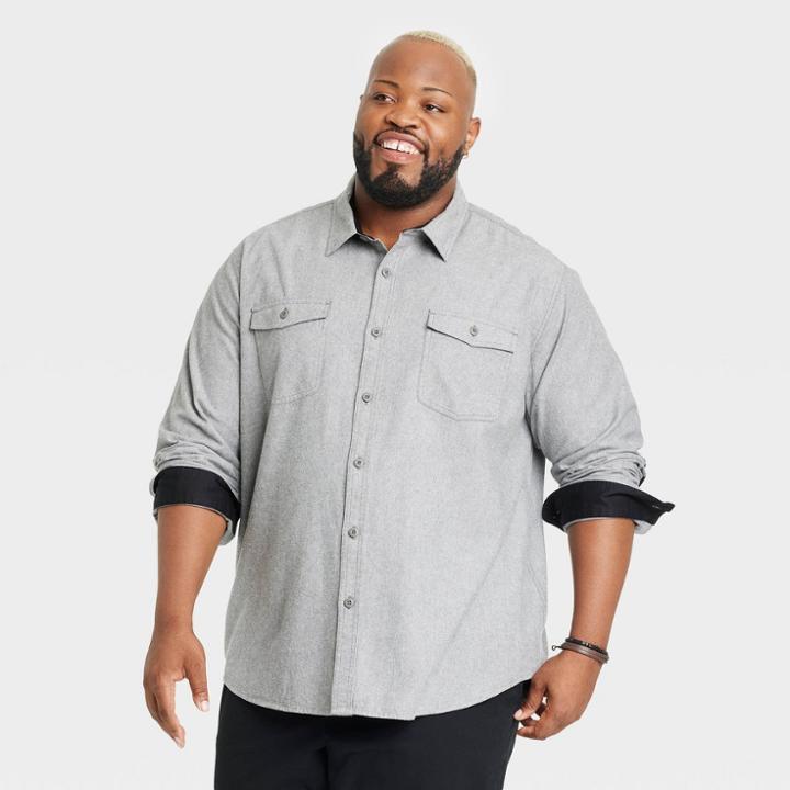 Men's Big & Tall Heavyweight Flannel Button-down Shirt - Goodfellow & Co Gray