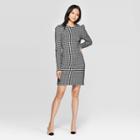 Women's Plaid Puff Shoulder Long Sleeve Boat Neck A Line Mini Dress - Who What Wear Black/white M, Women's,