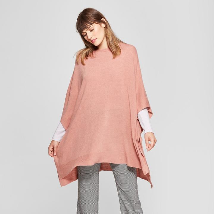 Women's Boatneck Knit Poncho Sweater - A New Day Blush