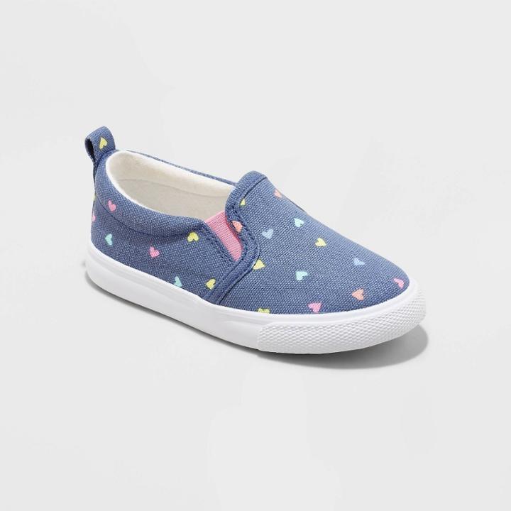 Toddler Girls' Alexus Heart Print Slip-on Apparel Sneakers - Cat & Jack Navy Blue