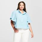 Women's Plus Size Ruffle Sleeve Button-down Shirt - Universal Thread Blue