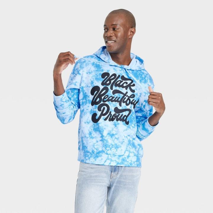 No Brand Black History Month Men's Black, Beautiful, Proud Hoodie - Blue