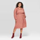 Women's Plus Size Printed Long Sleeve Midi Dress - Ava & Viv Mauve 3x, Women's,