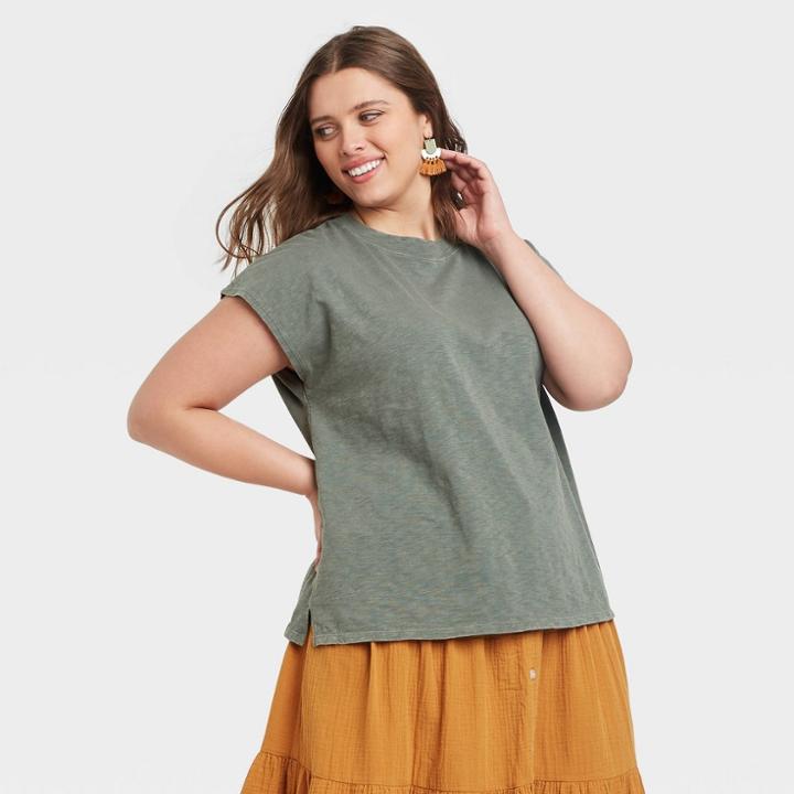 Women's Plus Size Cap Sleeve Muscle T-shirt - Universal Thread Green