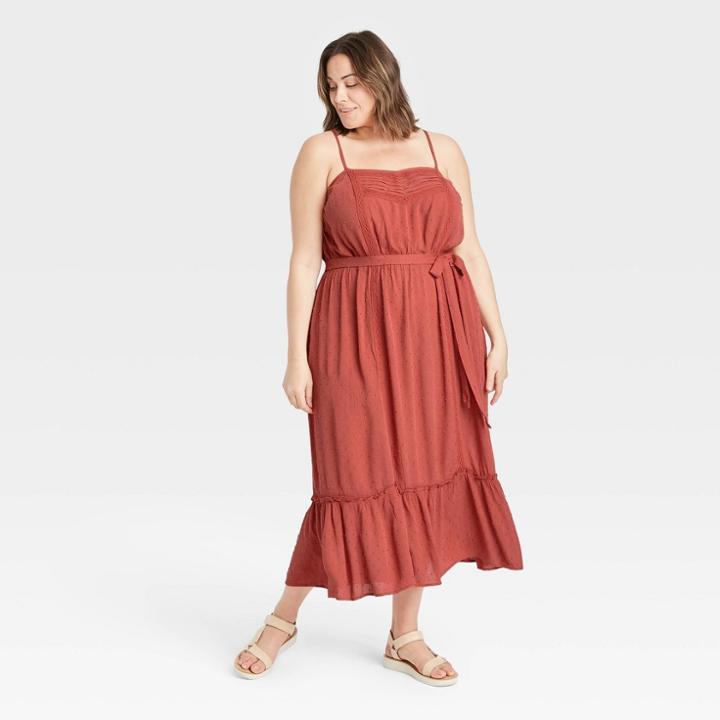Women's Plus Size Sleeveless Clip Dot Dress - Knox Rose Rust
