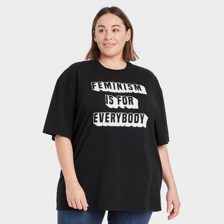 Mighty Fine Women's Plus Size Feminism Is For Everybody Short Sleeve Graphic T-shirt - Black