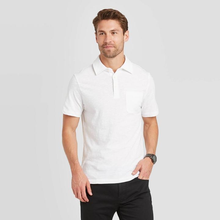 Men's Standard Fit Short Sleeve Polo Jersey Shirt - Goodfellow & Co White S, Men's,