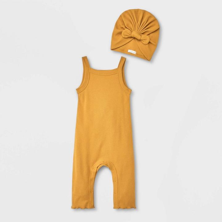 Grayson Collective Baby Girls' Ribbed Romper Set - Yellow Newborn