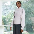 Women's Mock Turtleneck Chunky Pleat Sleeve Pullover Sweater - Prologue Gray