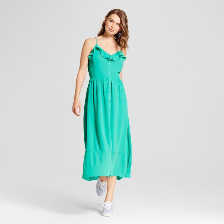 Women's Button Front V-neck Maxi Dress - A New Day Green