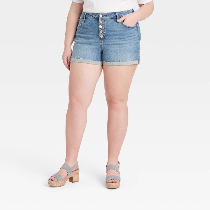 Women's Plus Size Midi Jean Shorts - Ava & Viv Indigo