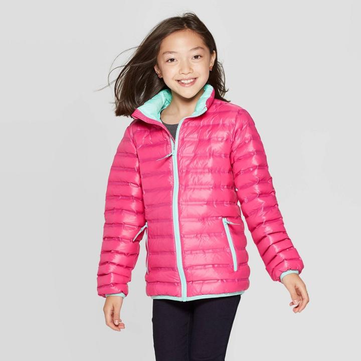 Girls' Down Midweight Puffer Jacket - Cat & Jack Pink