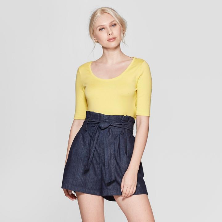 Women's Elbow Length Fitted T-shirt - A New Day Yellow