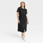 Women's Plus Size Short Sleeve Side Ruched Knit Dress - A New Day Black