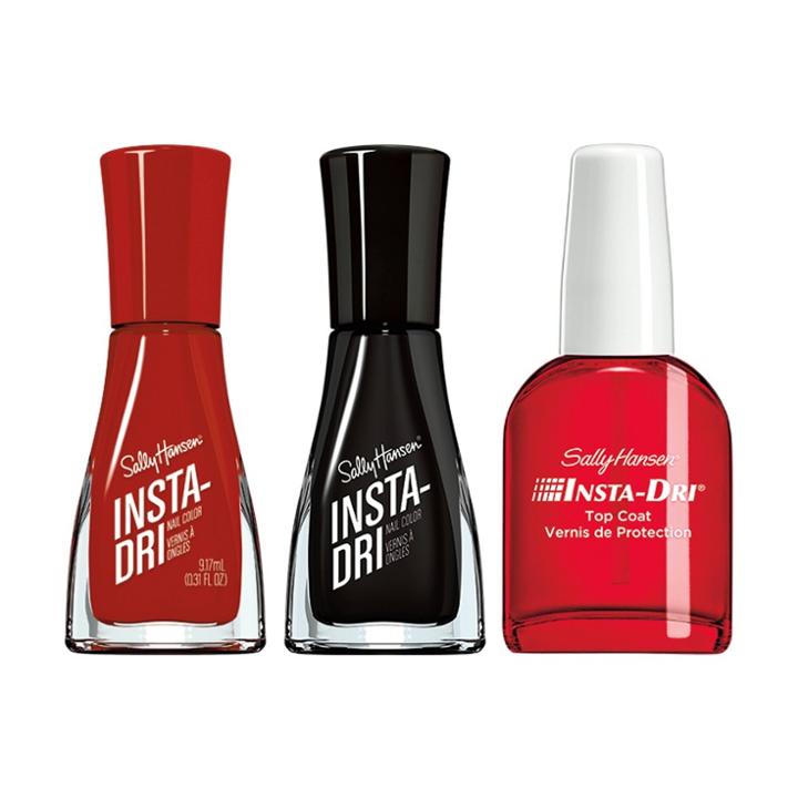 Sally Hansen Insta Dri Nail Color Trio Pack Anti-chip Top Coat - Black To Black & Rapid Red