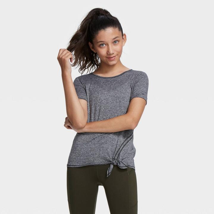 Petitegirls' Short Sleeve Side-tie Studio T-shirt - All In Motion Dark Gray