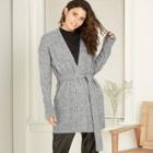 Women's Heathered Belted Open-front Cardigan - A New Day Gray