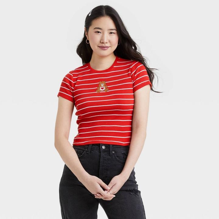 Care Bears Women's Valentine's Day Care Bear Baby Short Sleeve Graphic T-shirt - Red