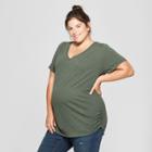 Maternity Plus Size Short Sleeve Shirred V-neck T-shirt - Isabel Maternity By Ingrid & Isabel Green Heather