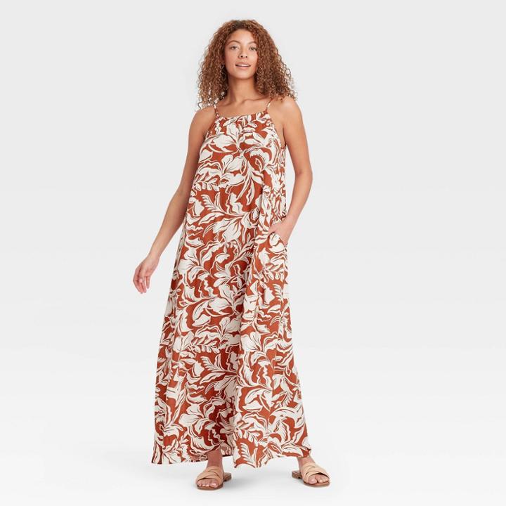 Women's Floral Print Sleeveless Dress - A New Day Brown