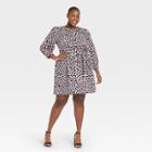 Women's Plus Size Puff 3/4 Sleeve Shirtdress - Who What Wear Pink Polka Dot