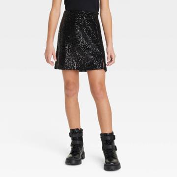 Girls' Notch Front Sequin Skirt - Art Class Black