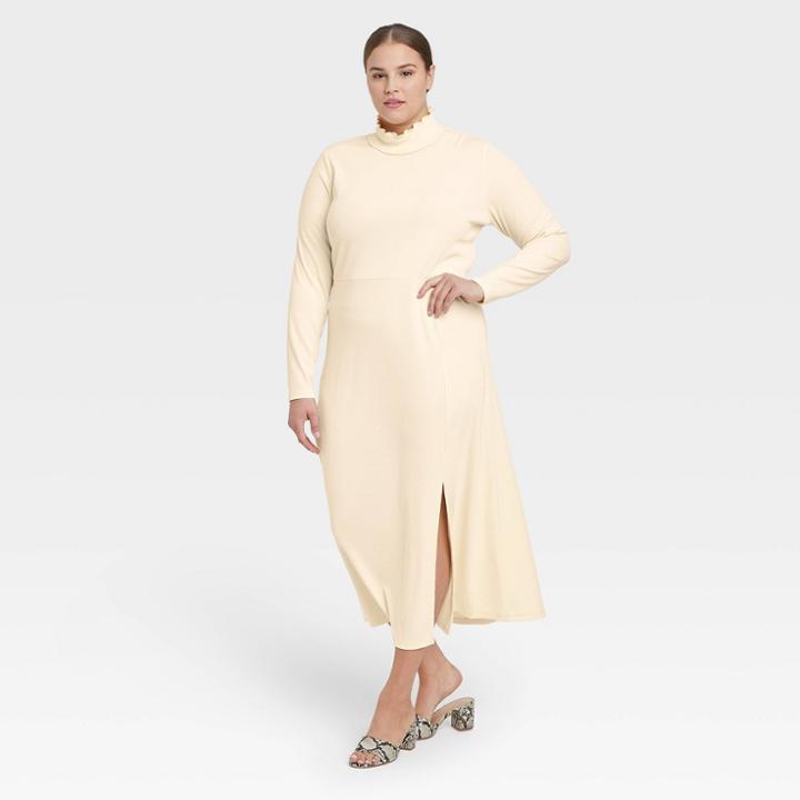 Women's Plus Size Long Sleeve Dress - Who What Wear Cream