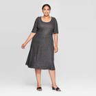 Women's Plus Size Elbow Sleeve U-neck Knit A Line Midi Dress - Who What Wear Silver 1x, Women's, Size: