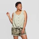 Women's Plus Size Sleeveless Round Neck Tie Front Tank - Universal Thread Green