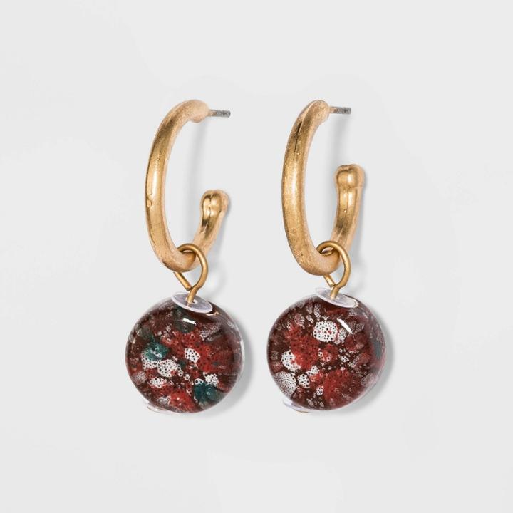 Flat Round Bead Hoop Earrings - Universal Thread Red
