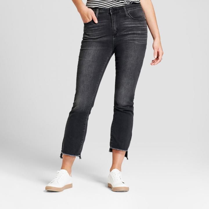 Women's High-rise Raw Hem Kick Bootcut Crop Jeans - Universal Thread Black