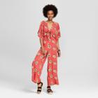 Women's Floral Print Tie Front Jumpsuit - Le Kate (juniors') - Red