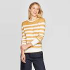 Women's Striped Long Sleeve Ribbed Cuff Crewneck Pullover Sweater - A New Day Gold