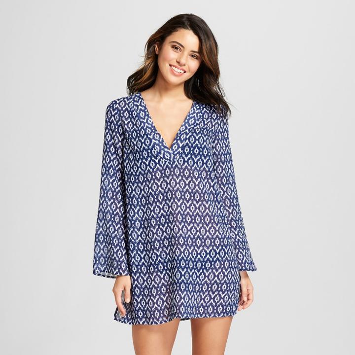 Cover 2 Cover Women's Long Sleeve Tunic - Navy/white Ikat (blue/white Ikat)