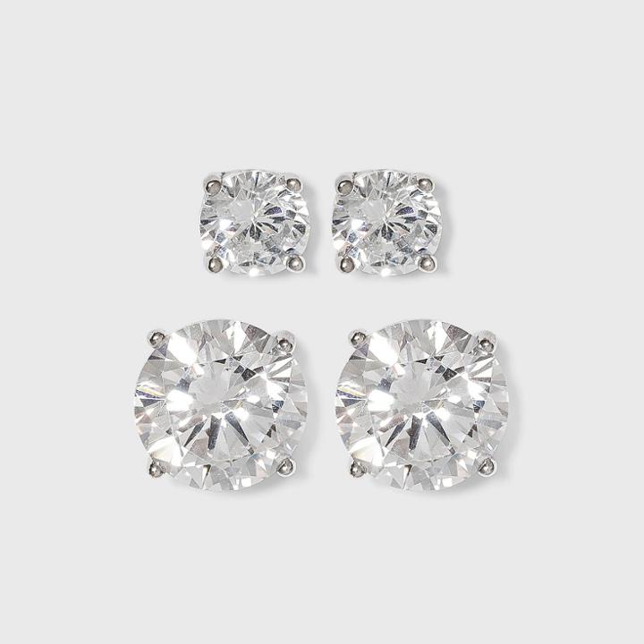 Women's Sterling Silver Stud Earrings Set Of 2 Round 5mm/8mm Cubic Zirconia 2pc- A New Day