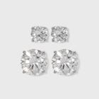 Women's Sterling Silver Stud Earrings Set Of 2 Round 5mm/8mm Cubic Zirconia 2pc- A New Day