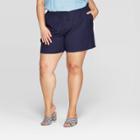 Women's Plus Size Drawstring Linen Shorts - Ava & Viv Navy (blue)