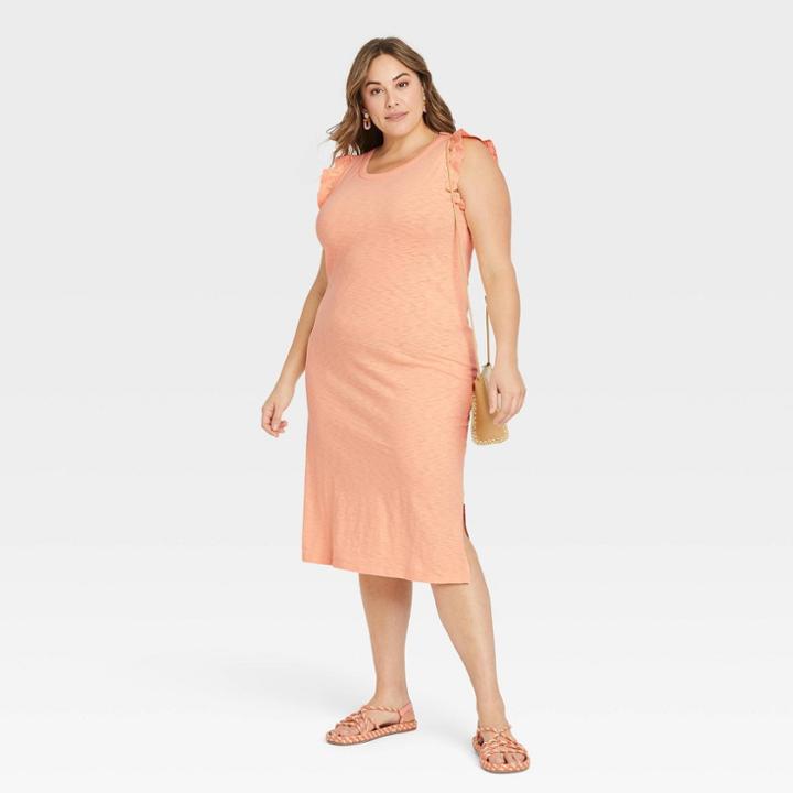 Women's Plus Size Ruffle Tank Dress - Universal Thread Coral Orange