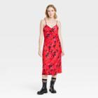 Women's Ruched Slip Dress - A New Day Red Floral