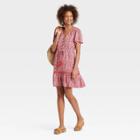 Women's Flutter Short Sleeve Button-front Dress - Knox Rose Red Floral