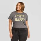 Women's Plus Size Choose Happy Short Sleeve T-shirt - Modern Lux (juniors') - Charcoal Heather 2x, Women's, Size: