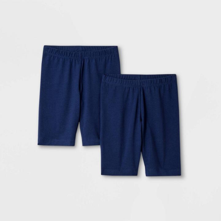 Girls' 2pk Mid-length Bike Shorts - Cat & Jack Navy